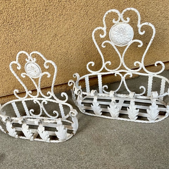 Vintage Hanging Iron Wall Planters - Picture 7 of 8